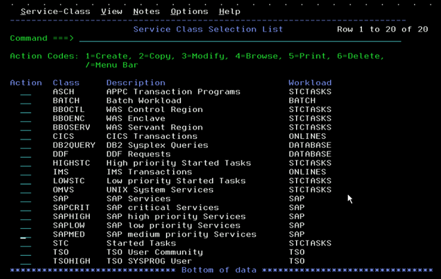 workload and Service Classes setup